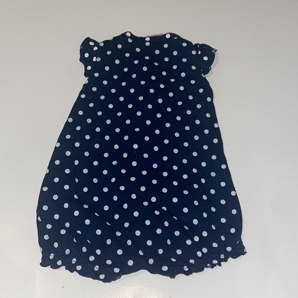 Navy blue polka dotted romper with pink bows. Size 3-6m. - Picture 2 of 2